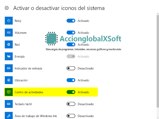 Reactivar el centro de actividades en Windows 10