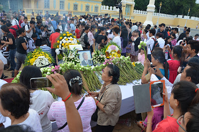 Death of King Father Norodom Sihanouk, offering table at Royal Palace, Phnom Penh, Cambodia