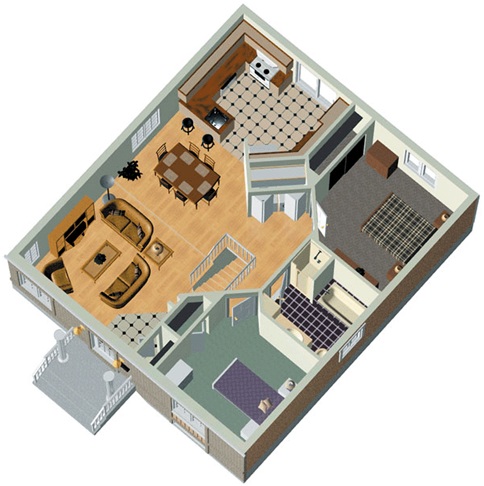 2 Bedroom House Plans 3D