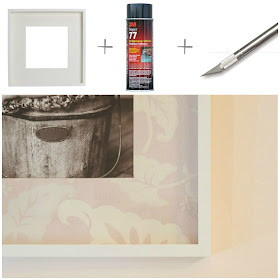 DIY How to Cover Mat in Left Over Wallpaper Ikea Ribba Frame 3M Super 77 Xacto Knife