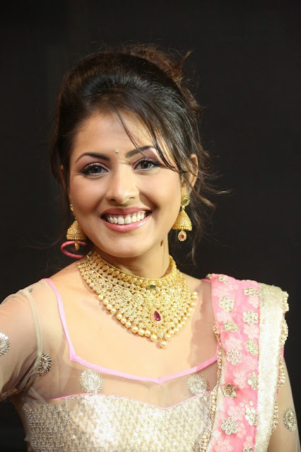 Madhu Shalini looking radiant in a pink saree, showcasing timeless beauty and grace.