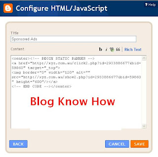 Paste Merchant Code of your banner ad into Configure HTML/Javascript content box 
