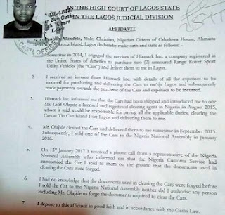 Saraki SUV Scandal: A national assembly officer wrote to customs claiming the car belongs to the “convoy of the senate”