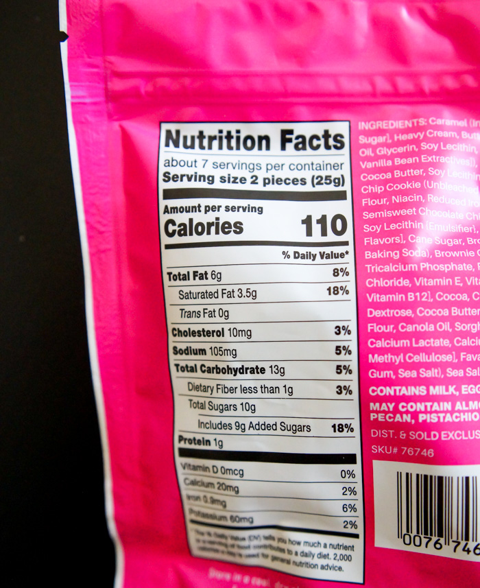 Trader Joe's Brookie Caramel Candy Clusters nutrition label