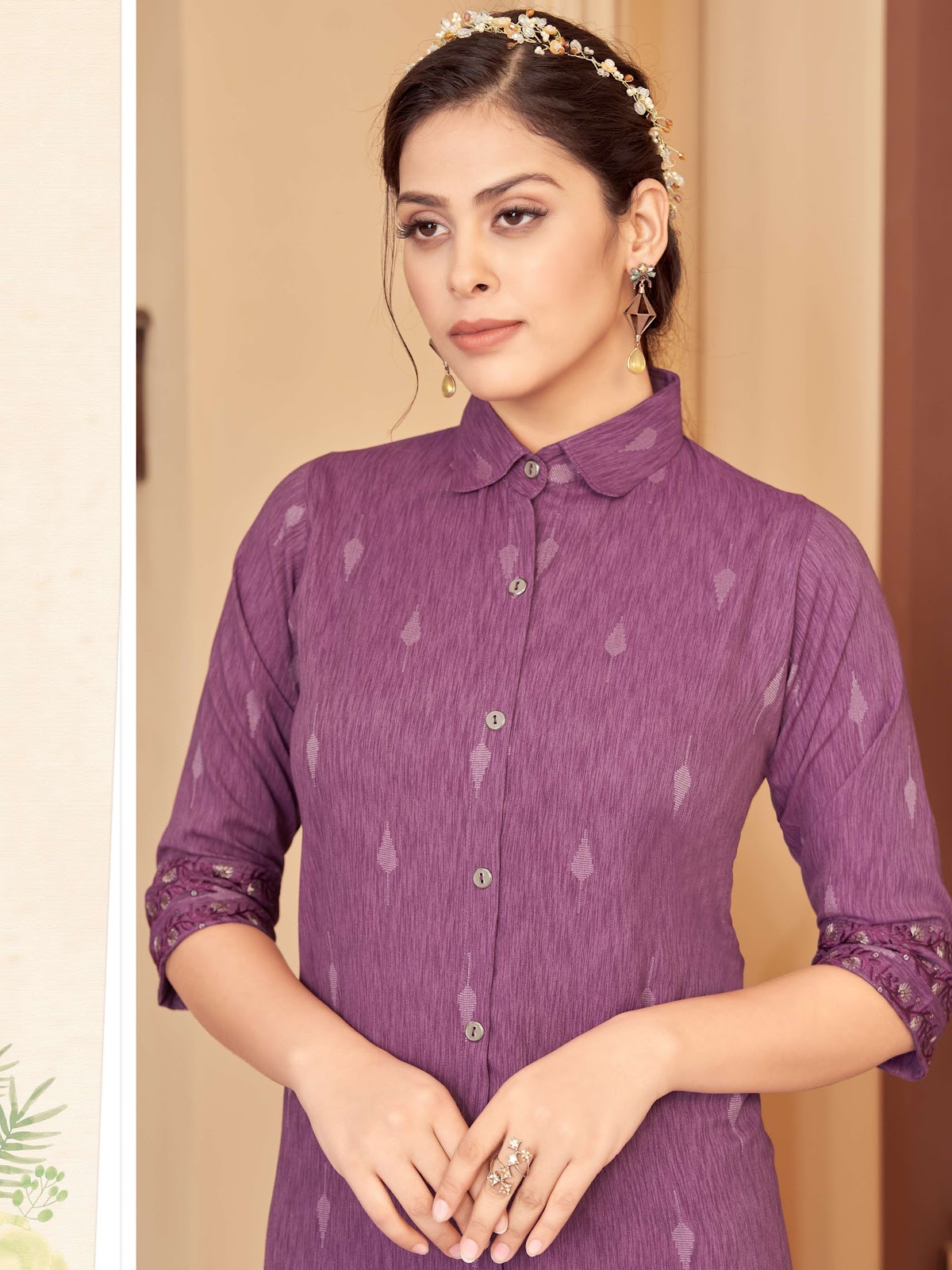 Cotton 3/4th Sleeve Shirt Type Printed Kurti at Rs 400 in Noida | ID:  19561130755