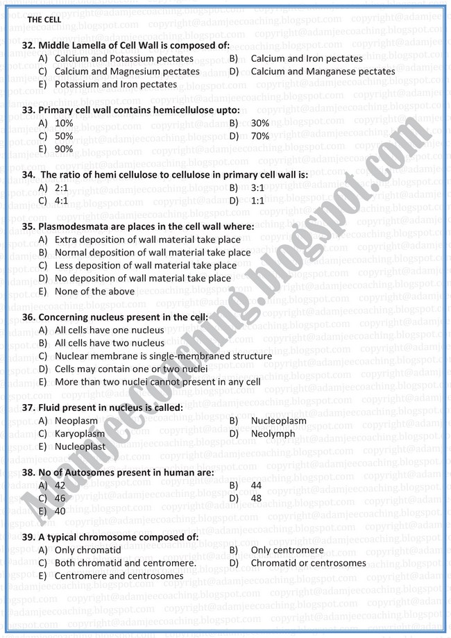 Biology Mcqs XI - The Cell