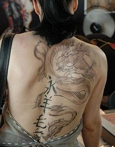 Backside Dragon Tattoos for Girl Beautiful dragon tattoo on woman backside