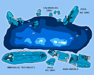 Topografía del bajo de Fuera y pecios a su alrededor