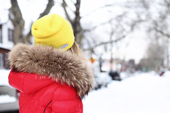 An idea about how to wear bright colors in winter: “Winter Brights” by Victoria of “The Wind of Inspiration”: wearing yellow beanie + red down coat + black skinny cords + yellow rain boots #twoistyle #style #fashion #personalstyle #fashionblog #ootd #outfit #outfitoftheday