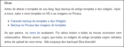 Aviso no template Blogger Writer
