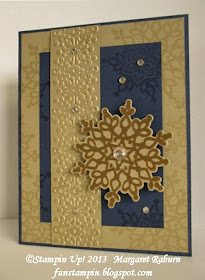 Fun Stampin', Christmas card, Night of Navy, Brushed Gold and Gold embossing.