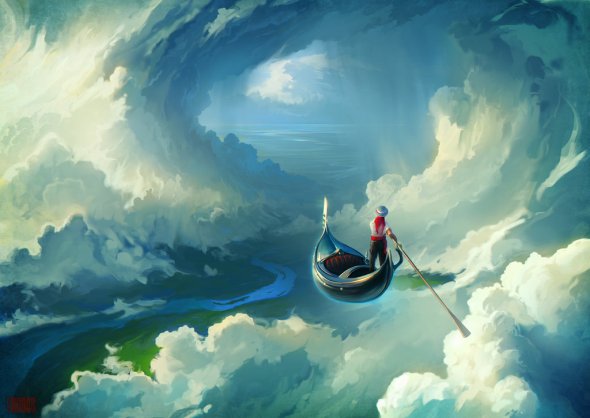 Artem Cheboha rhads deviantart ilustrações paisagens surreais fantasia céu nuvens baleias voando