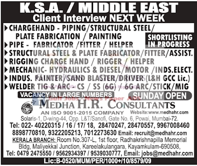 KSA & Middle East Large Job opportunities