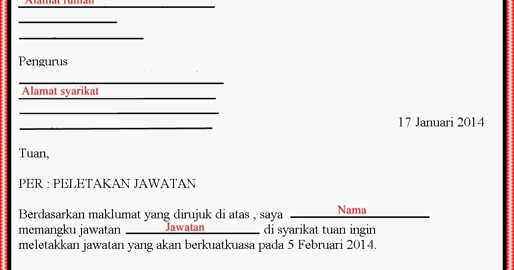 Surat Rasmi Berhenti Kerja Notis 24 Jam - Umi Wasiati