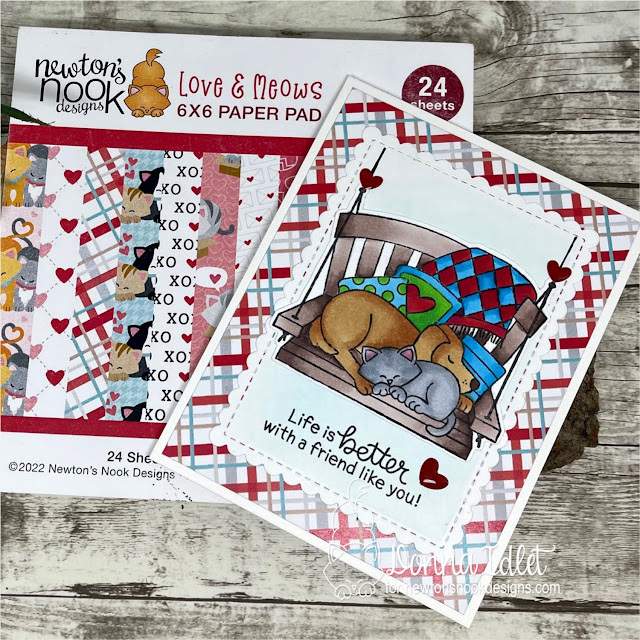 Dog & Cat Friendship Card by Donna Idlet | Porch Swing Friends Stamp Set, Love & Meows Paper Pad and Framework Die Set by Newton's Nook Designs #newtonsnook #handmade