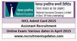 NICL Assistant Admit Card Download 2015