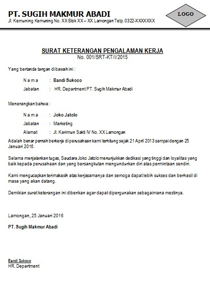 Contoh Surat Pengalaman Kerja  Cara Buat Surat