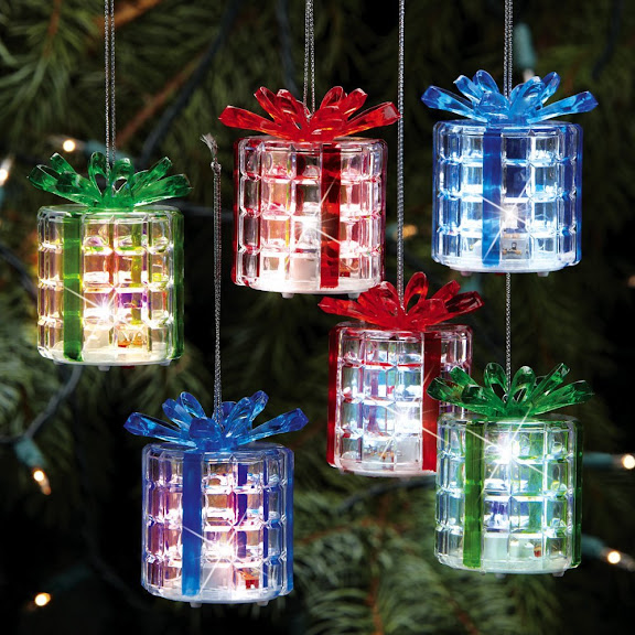 Color Changing Lighted Gift Box Ornaments - Set Of 6 By Collections Etc