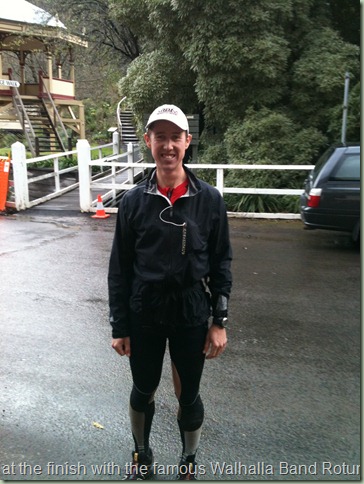 at the finish with the famous Walhalla Band Rotunda in the background
