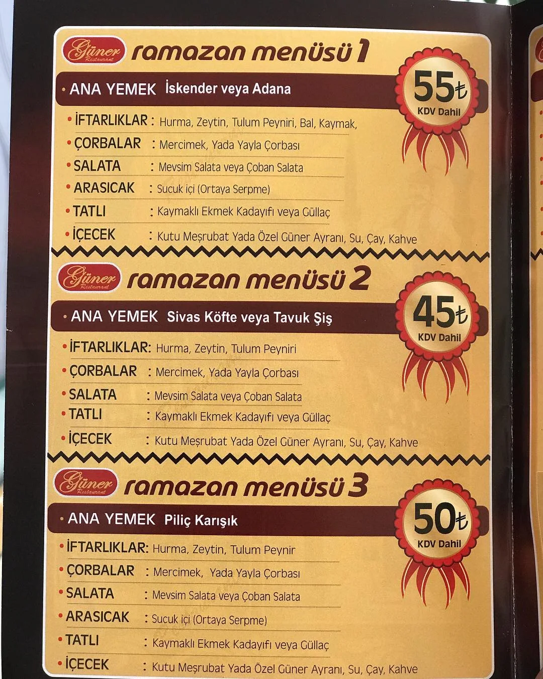 güner restaurant kayseri ramazan 2019 iftar menü fiyat kayseri iftar mekanları