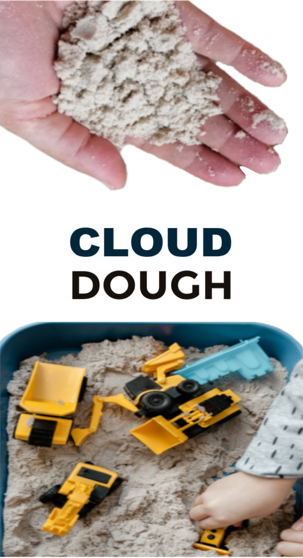 Make mold-able play dough using just two ingredients! #clouddough #clouddoughrecipe #flourdoughforkids #playdough #growingajeweledrose #activitiesforkids