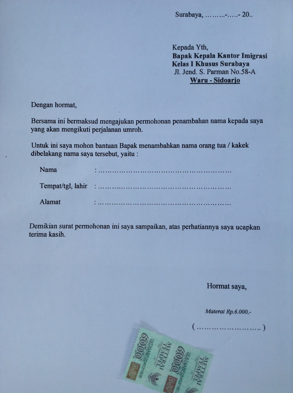 Surat Pernyataan Akademi Imigrasi S - Persyaratan 