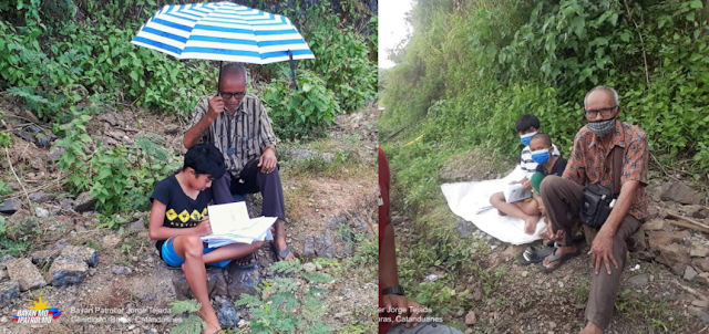 Lolo matiyaga na pinapayungan ang mga apo sa bundok, makapag-aral lamang