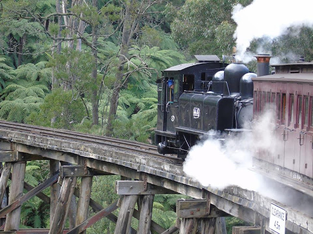 Puffing Billy Steam Railway Melbourne Australia trestle bridge Puffing Billy Railway PBR NA Class 8a Australian narrow gauge