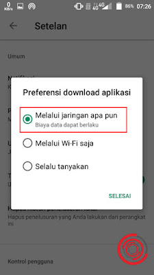 3. Terakhir silakan kalian pilih Melalui Jaringan apa pun yang sebelumnya Melalui Wi-Fi saja atau Selalu tanyakan