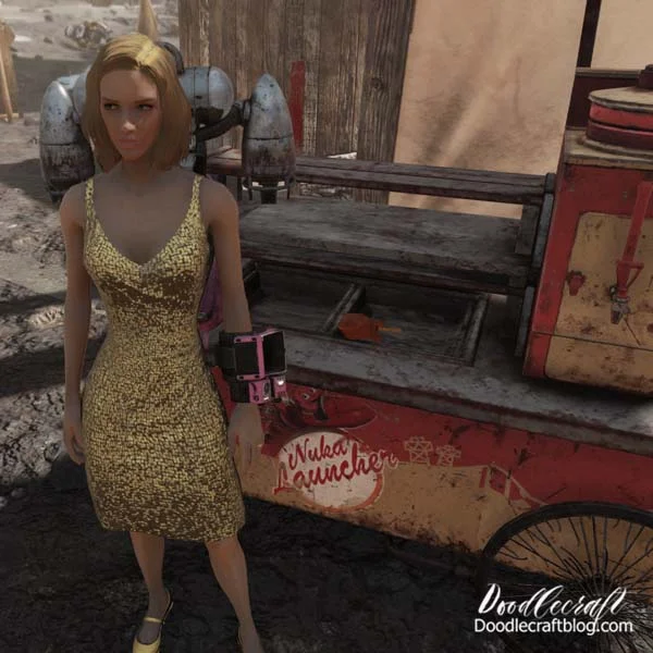 Alright, the Nuka Bottle Dog.   Not to be confused with the Nuka Dog.   There are in fact, 2 different plans and 2 different versions of the infamous corn dog on Fallout 76.   The Nuka Bottle Dog, has that Nuka Rocket Bottle shape, and I love them.   There's a free one hanging out in the center of Nuka World on Tour...in the Nuka Launcher cart near the clown that sells balloons...Chloe the Handy clown.