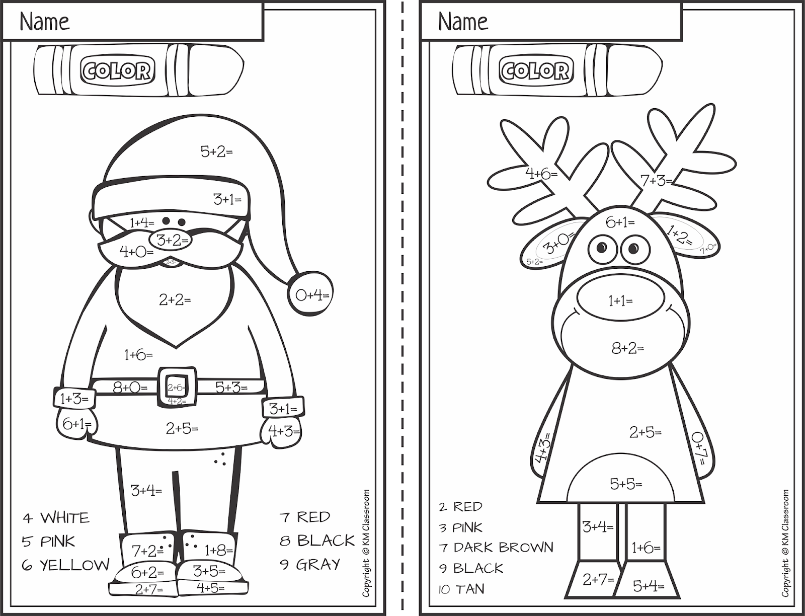 FREE Christmas Color by Number Addition within 10 2