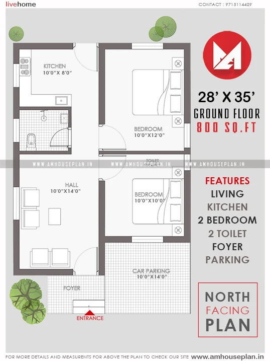 28 X 35 North Face House Plan Under 800 Sqft 28 X 35 North Face House Plan Under 800 Sqft