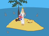 Britannia surrounded by sharks, a cartoon by Wendy Cockcroft for On t'Internet