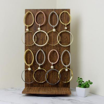 Nile Corp Wholesale #WD5062 Wooden Rotating Two-Sided Jewelry Display Stand 32 Hooks in Brown