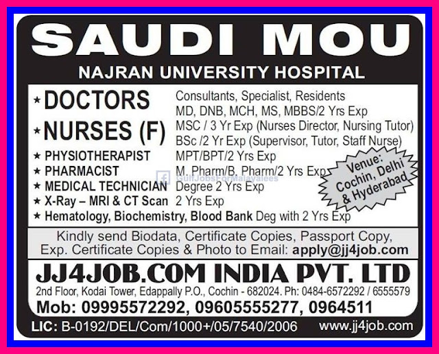Saudi MOU - Najran University Hospital Urgent Vacancies
