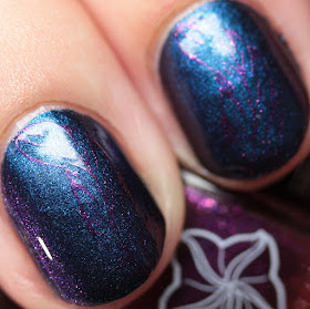 Moonflower Polish Selene stamped over Mystique using Hehe 38