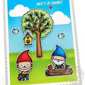 Sunny Studio Stamps: Seasonal Trees Fluffy Clouds Frilly Frames Home Sweet Gnome Punny Card Anja Bytyqi 