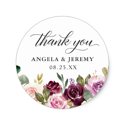  Plum Purple Blush Floral Chic Wedding Thank You Classic Round Sticker