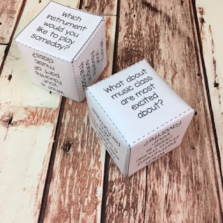 Icebreaker Dice: Read this blog post to download the dice as a freebie and read about other great first day music activities!