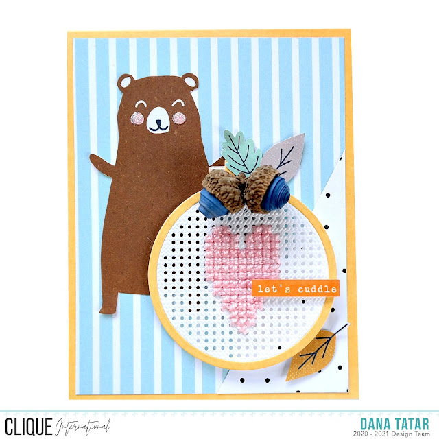 Woodland Winter Bear Greeting Card with Embroidery Hoop Die-Cut Embellishments and Quilled Acorns