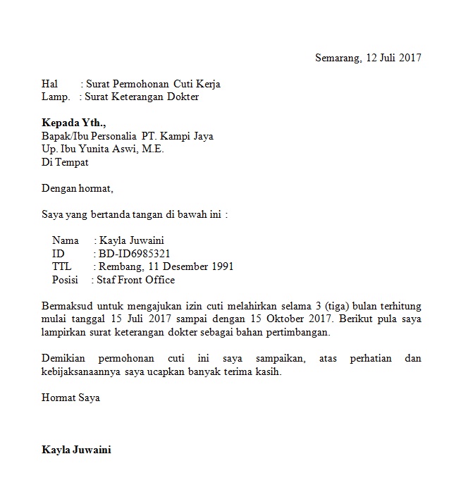 Surat Cuti Sekolah Copy Paste