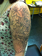 Flower Sketch Half Sleeve Tattoos for woman