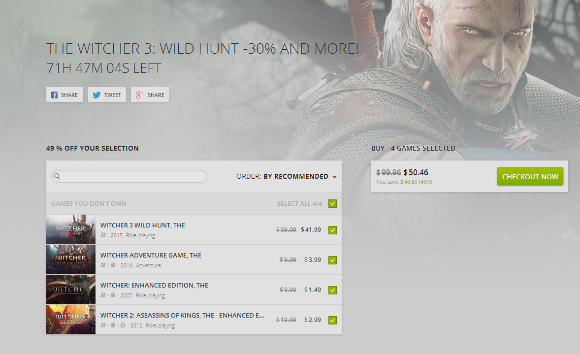 Grab the whole The Witcher series on sale through GOG