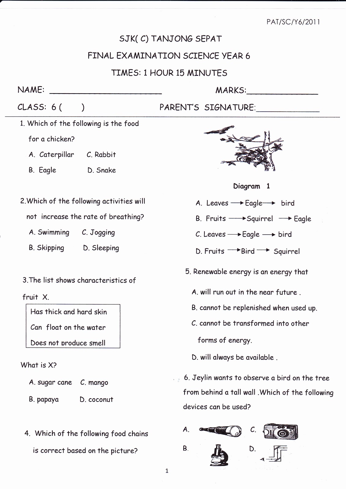 Lowchunboey D040631(Sains ): Ini ialah kertas soalan Sains 