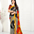 Multicolor Striped Geometric Print Fashion Marbel Chiffon Saree||wooplr