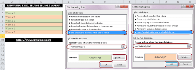 Cara Mewarnai Excel Selang Seling 2 Warna - JurnalExcel.com