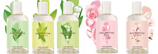 Imagem com os 5 frascos das novas fragrâncias das Eaux Fraîches La Collection de Yves Rocher