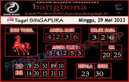 Prediksi Bang Bona SGP Minggu 29 Mei 2022