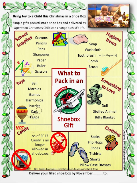 Simply Shoeboxes: What to Pack in an Operation Christmas Child Shoebox ~ Free Poster