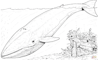 Adorable Blue Whales On Sea And Boat Sank Coloring Sheet 